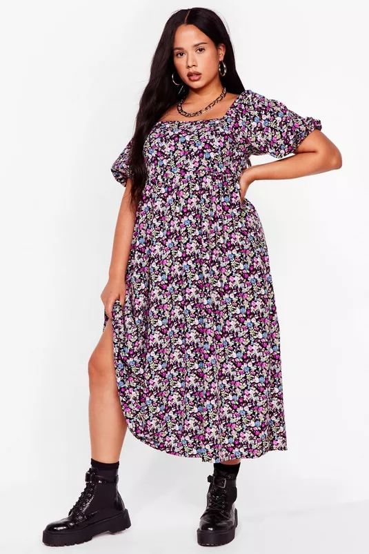 Plus Size Floral Smock Midi Dress | Nasty Gal (US)