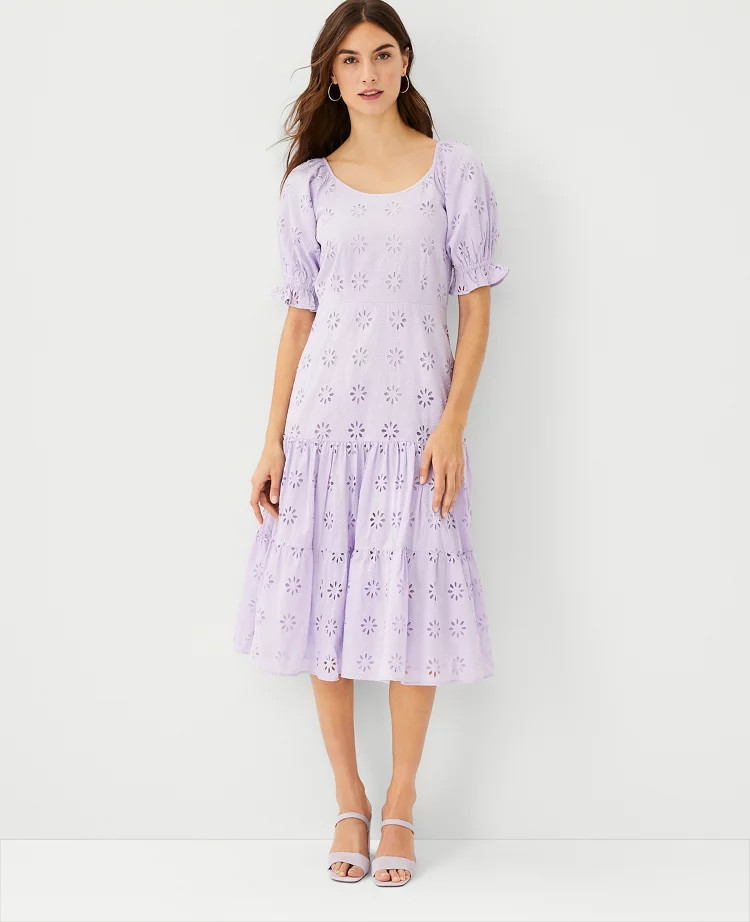 Eyelet Scoop Neck Midi Dress | Ann Taylor (US)