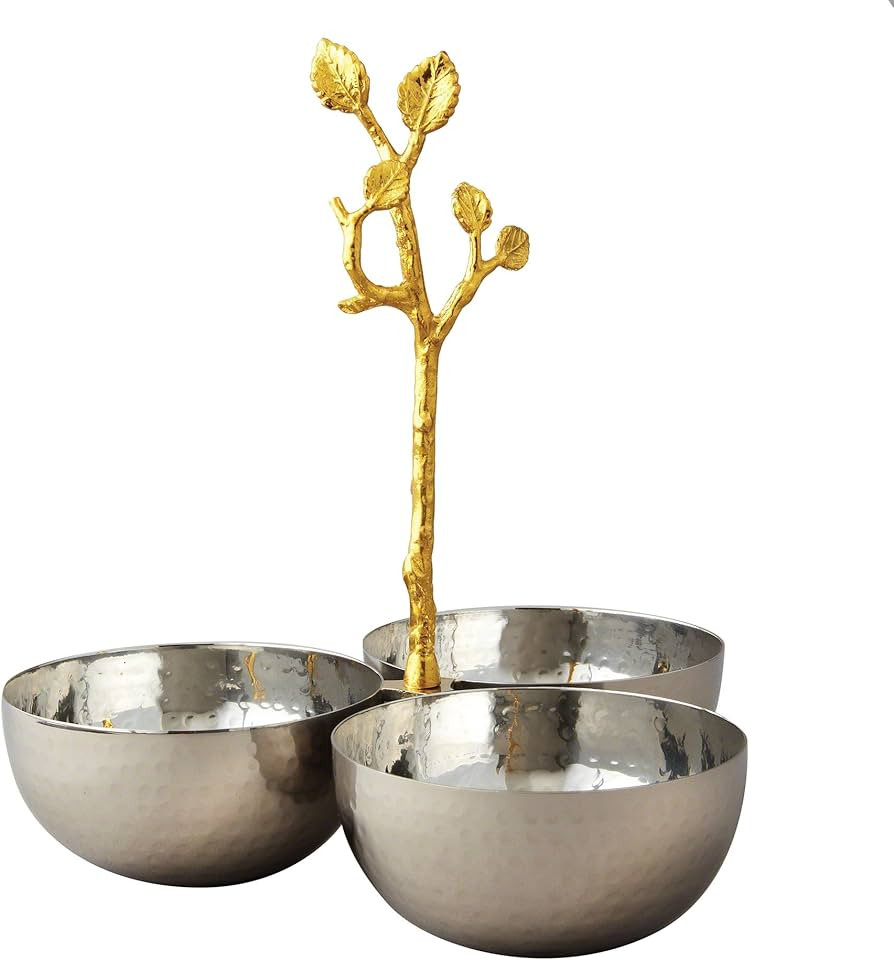 Elegance Golden Vine Hammered Triple Bowl, 8.25", Silver/Gold | Amazon (US)