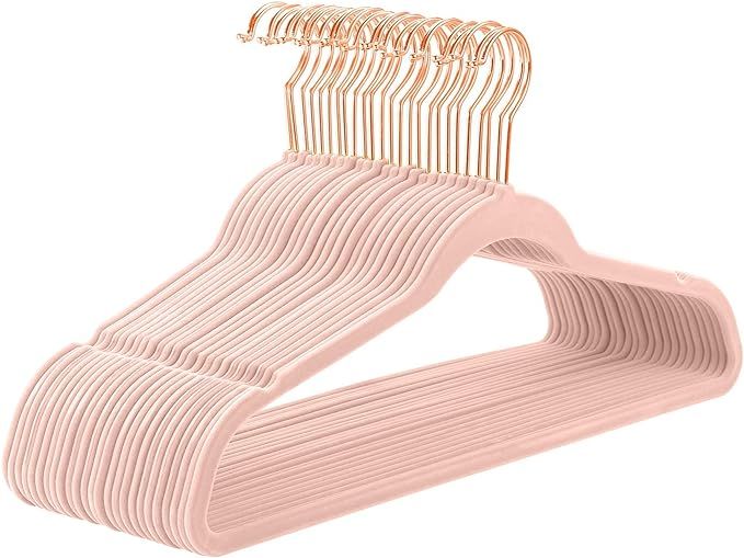MIZGI Velvet Hangers (50 Pack) Heavy Duty - Non Slip Felt Hangers - Blush Pink - Rose Gold 360 De... | Amazon (US)
