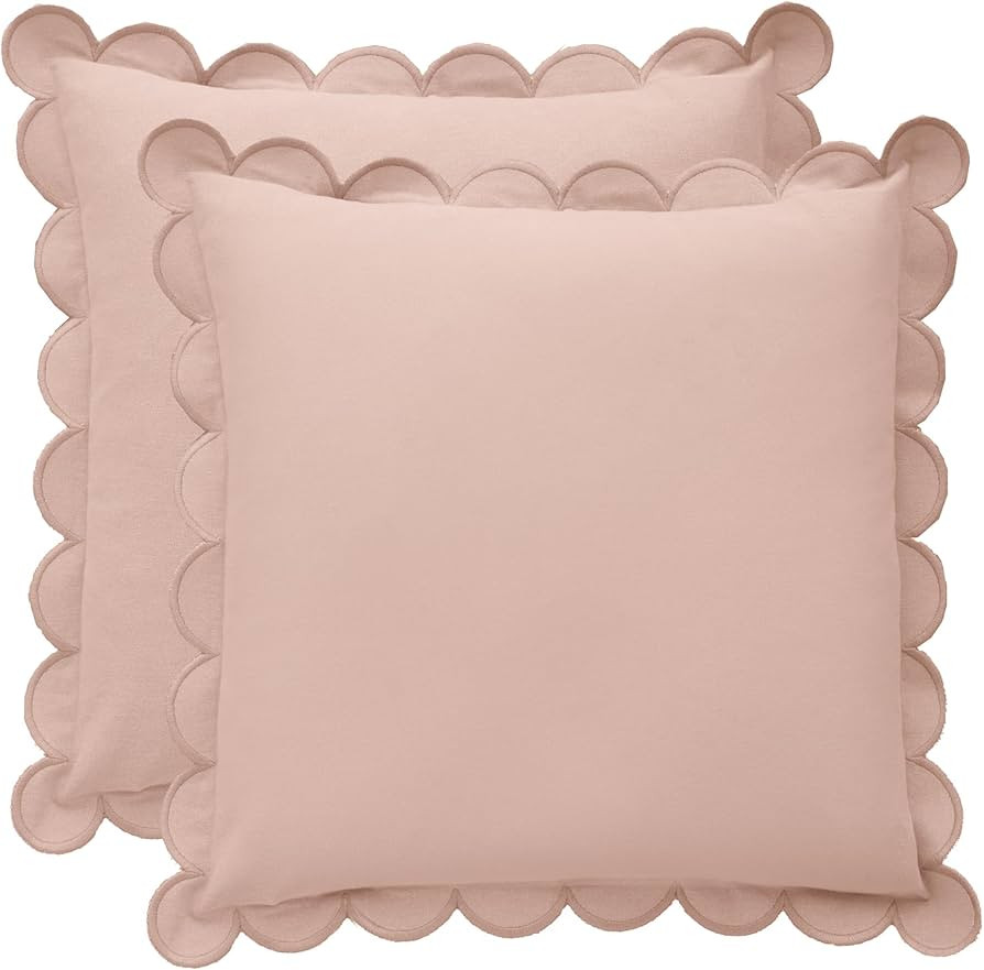 BEBE BASK Scalloped Pillow Cover - Set of 2-18 x 18 Inch - Scallop Pillow Cover - Pink Scalloped ... | Amazon (US)