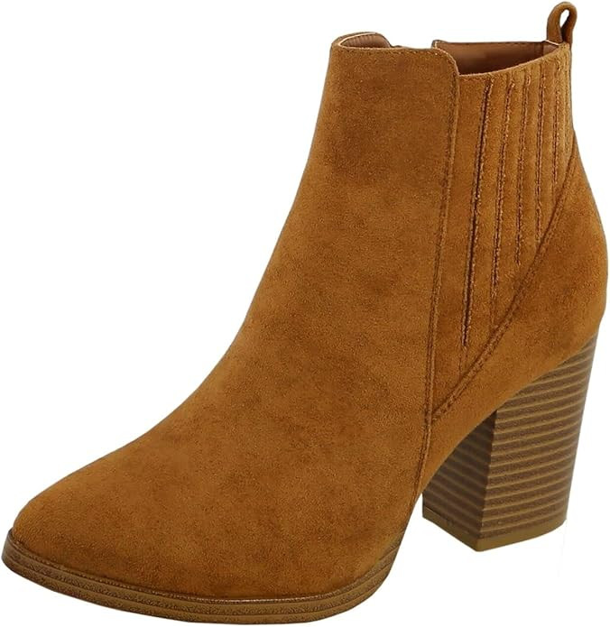TOP Moda Womens Ankle Boots Chunky Stacked Mid Heel Elastic Chelsea | Amazon (US)