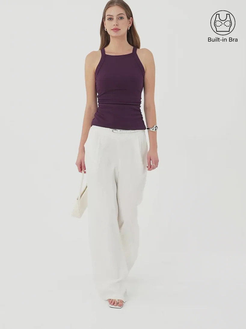 Plantive Chic Square Neck Ruched Rib Bra Tank | OGLmove