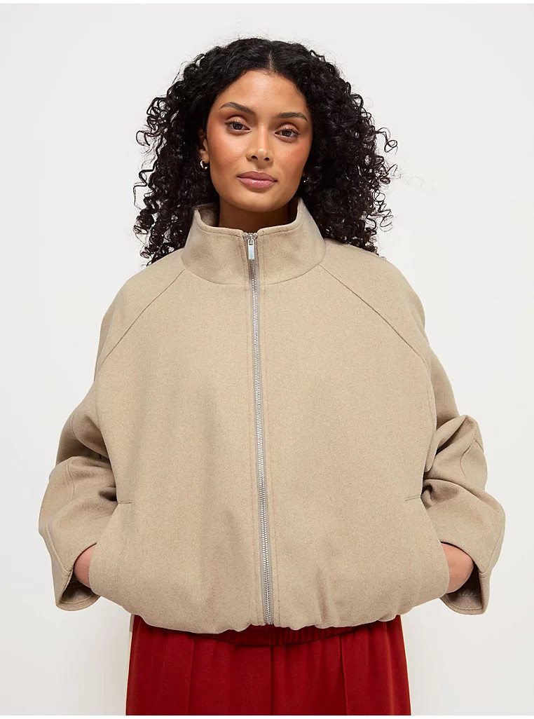 Oatmeal Funnel Neck Bomber Jacket | George