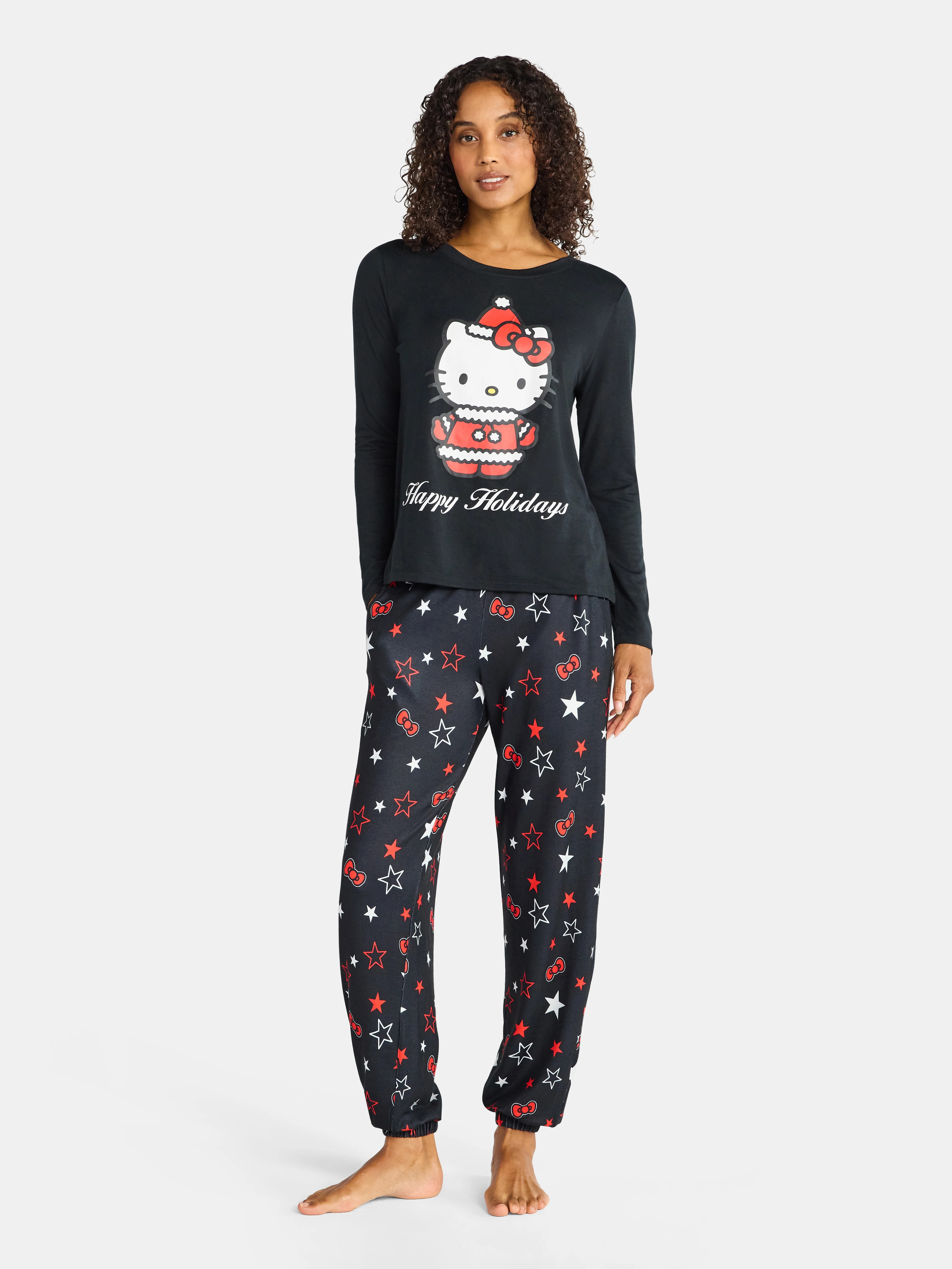 Grayson Social Hello Kitty Women's Happy Holidays Sleep Tee and Joggers Pajama Set, 2-Piece, Size... | Walmart (US)