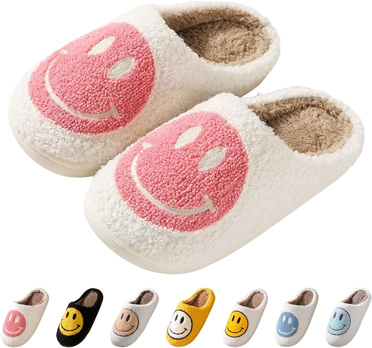 Beishani Smile Face Slippers for Women Happy face slippers Retro Soft Plush Warm Slip-on Slippers... | Amazon (US)