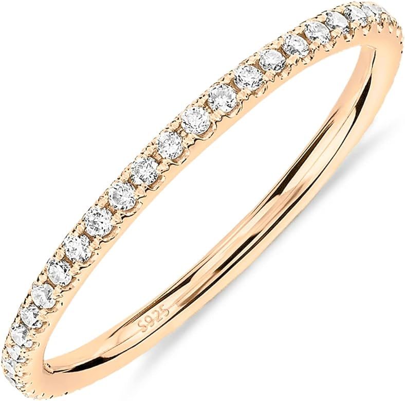 PAVOI 14K Gold Plated Solid 925 Sterling Silver CZ Simulated Diamond Stackable Ring Eternity Bands for Women | Amazon (US)