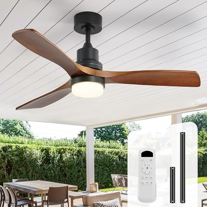 Sofucor 52 Inch Ceiling Fans with Lights and Remote Control, Modern Solid Wood Outdoor Ceiling Fa... | Amazon (US)