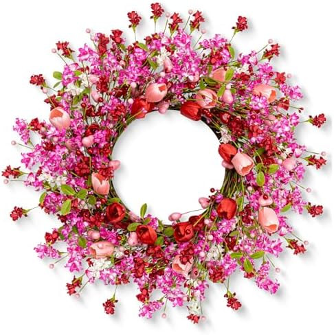 22 Inches Valentine Wreath Red Valentines Wreaths for Front Door Valentine's Day Flower Wreath wi... | Amazon (US)