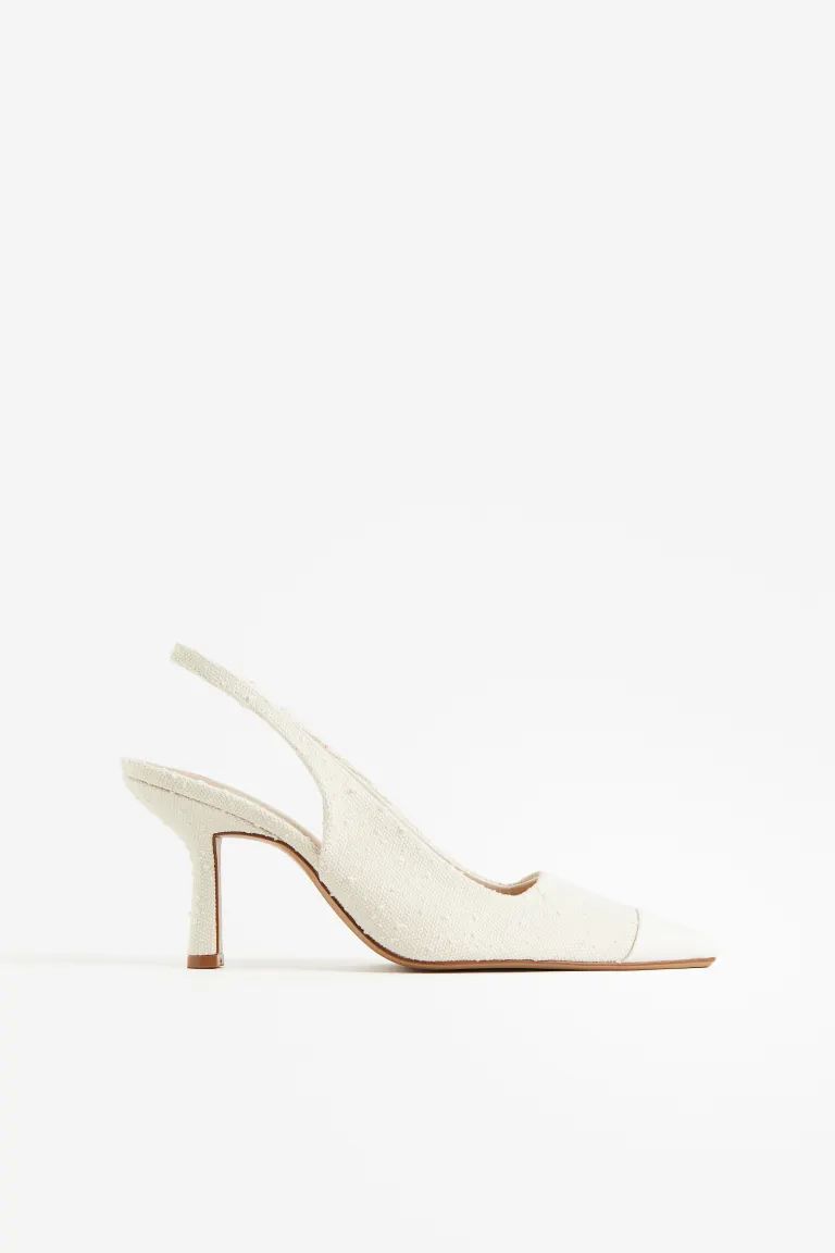 Textured slingbacks - High heel - Cream - Ladies | H&M GB | H&M (UK, MY, IN, SG, PH, TW, HK)