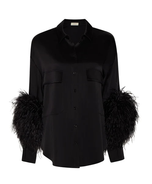 SATIN BUTTON DOWN WITH FEATHERS | LAPOINTE