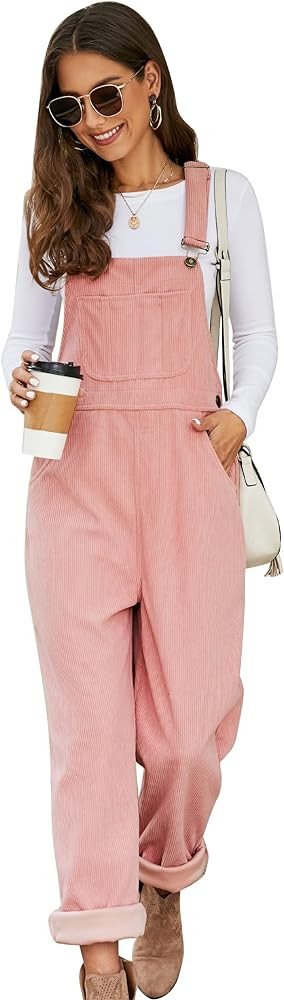 Flygo Corduroy Overalls for Women Loose Fit Adjustable Straps Long Bib Pants Wide Leg Jumpsuits w... | Amazon (US)