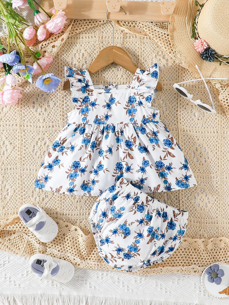 Baby Allover Floral Print Peplum Blouse & Shorts | SHEIN