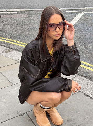 Jaxton Faux Leather Jacket Brown | Princess Polly US