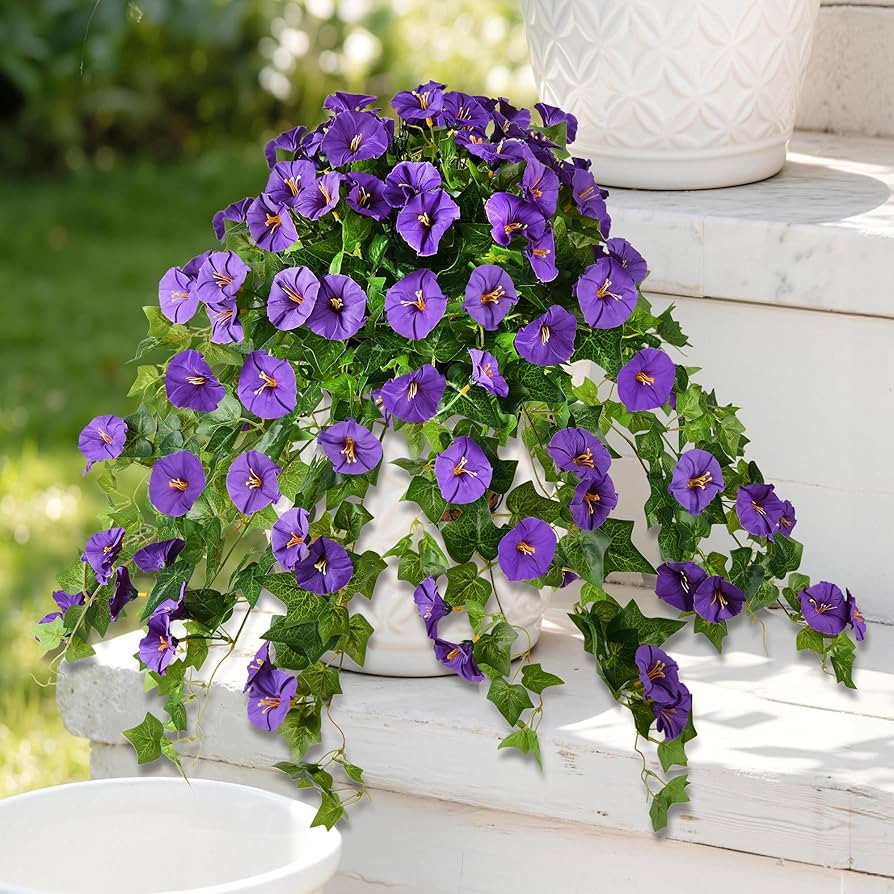 Homsunny Artificial Fake Flowers Plants for Outdoor Decoration, 2PCS Faux Petunias Silk Flower UV... | Amazon (US)