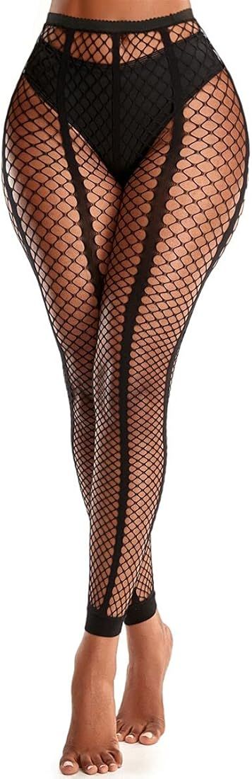 Xiusemy Womens Fishnet Tights Sexy Stockings Black Stripe Pantyhose Leggings Lingerie | Amazon (US)