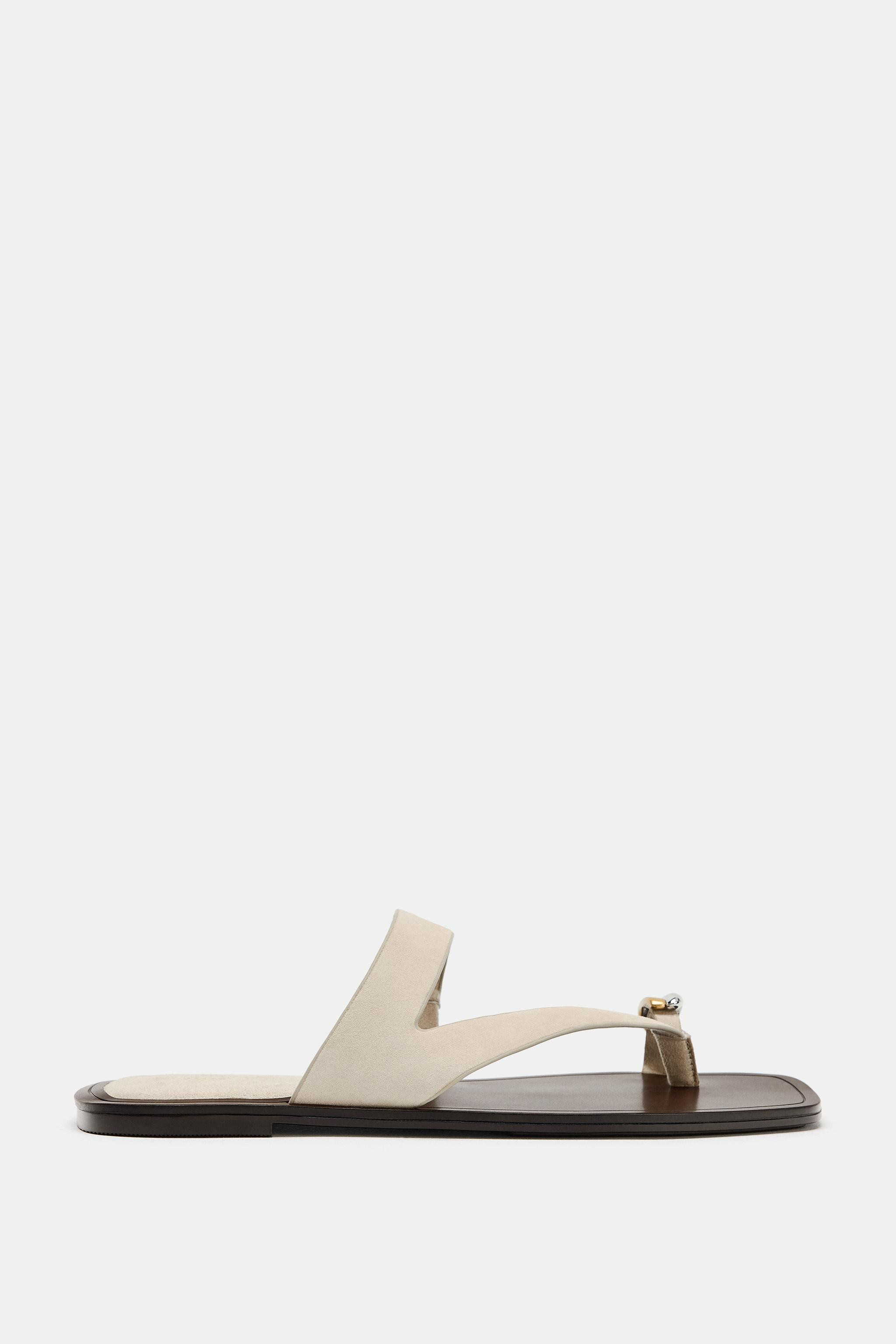 LEATHER SANDALS WITH METAL DETAIL | Zara US