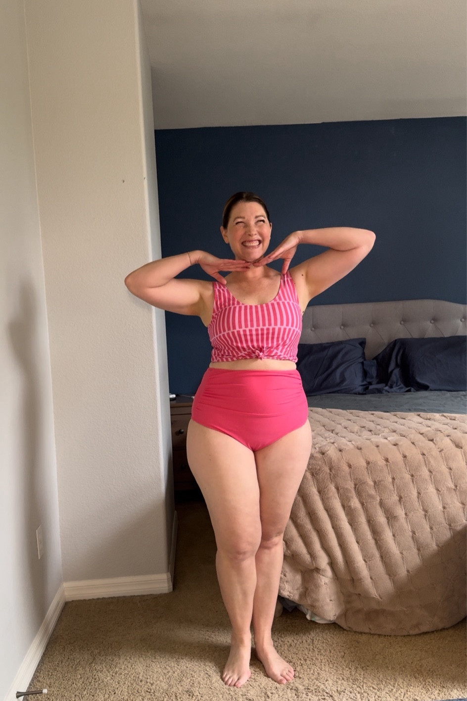 I love this pink swimsuit combo! 

Size medium top 
Size large bottom 

Use CARLY for 20% off 

#LTKmidsize #LTKswim