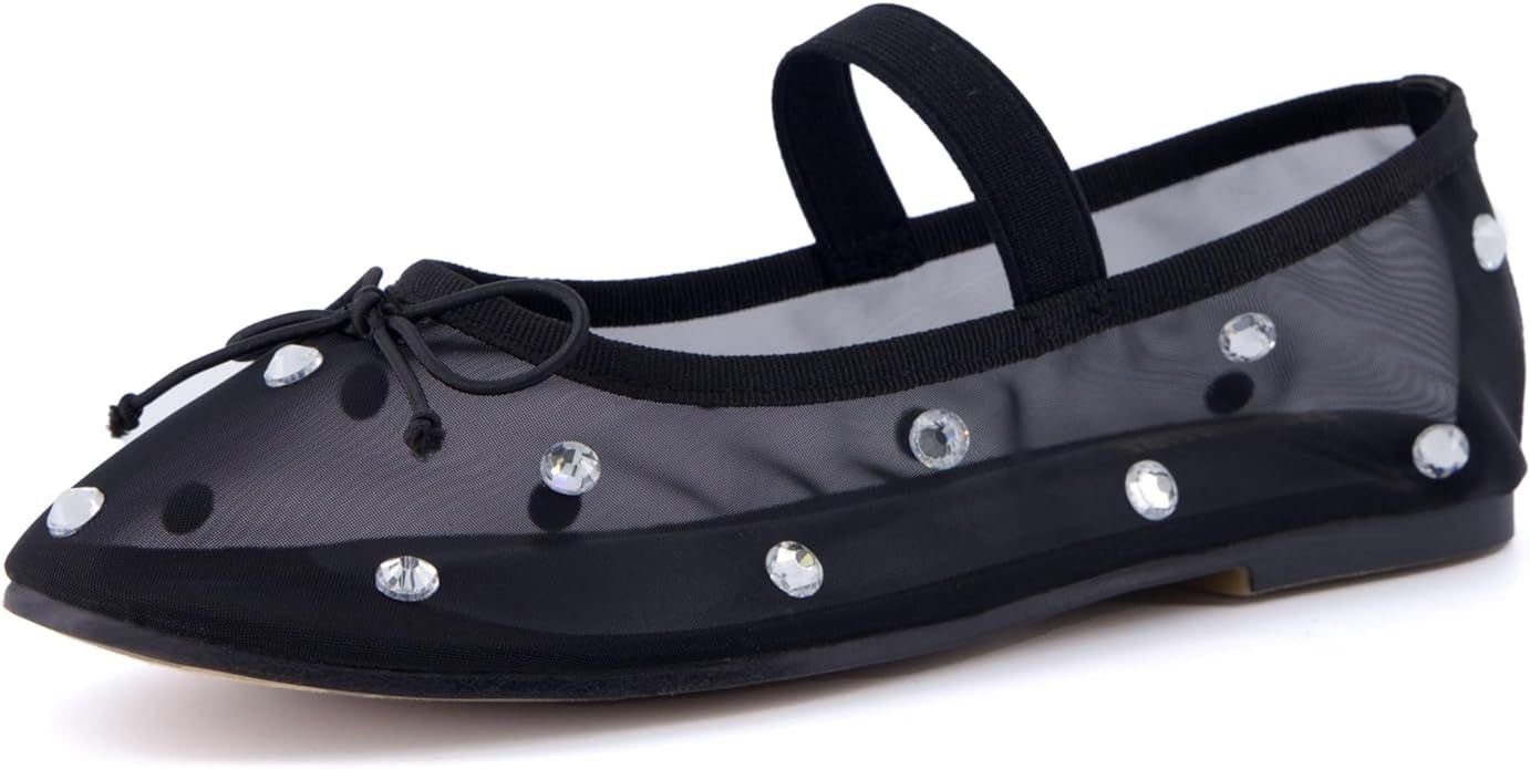 CUSHIONAIRE Women's Elegant Rhinestone mesh Bow Flat with +Memory Foam and Wide Widths Available | Amazon (US)