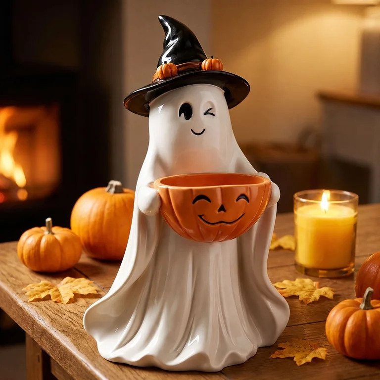Halloween Candy Bowl, Ghost Candy Bowl with Pumpkin, Resin Halloween Candy Dish for Trick or Trea... | Walmart (US)
