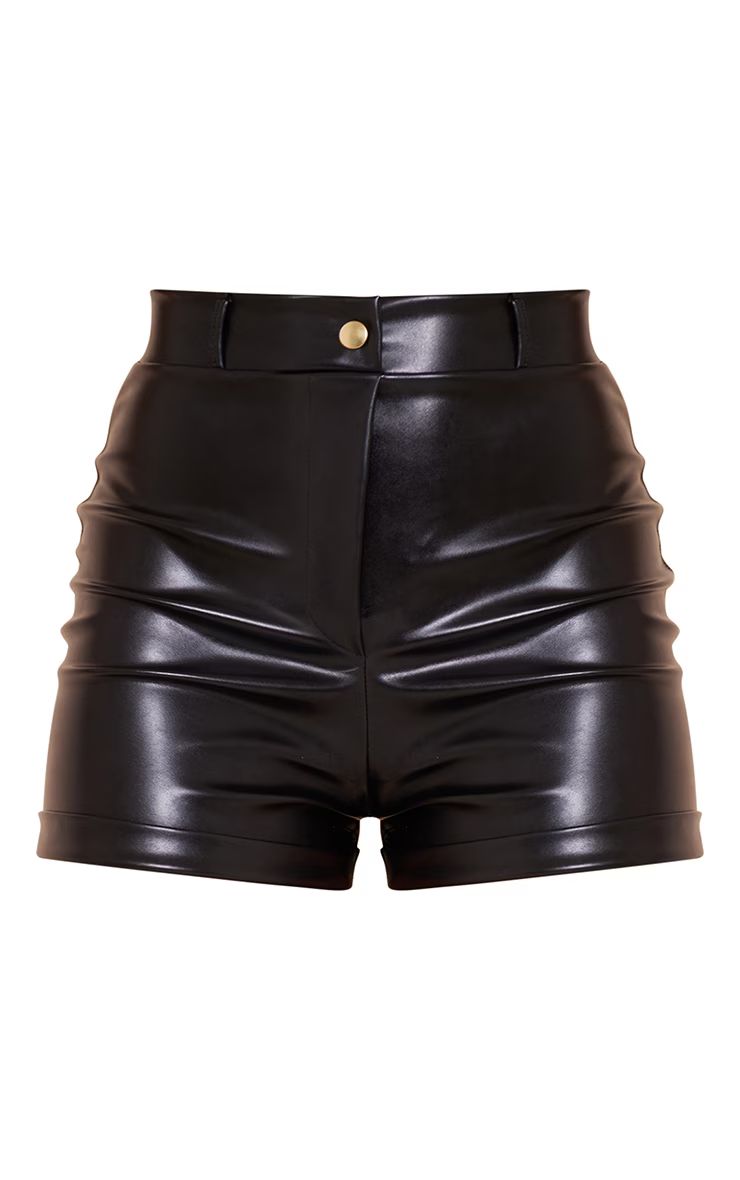 Black Faux Leather Turn Up Hem Hot Pants | PrettyLittleThing US
