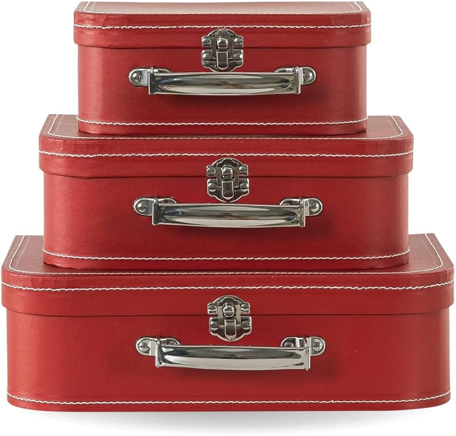 Soul & Lane Decorative Suitcase Storage Boxes with Handle, Set of 3 Cardboard Suitcase Boxes with... | Amazon (US)