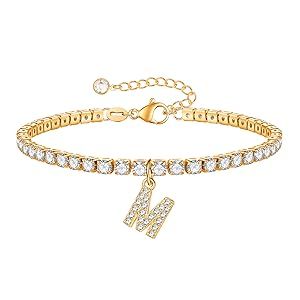 Initial Tennis Gold Bracelets for Women, 14K Gold Plated Tennis Bracelets for Women Girls Cz Diam... | Amazon (US)