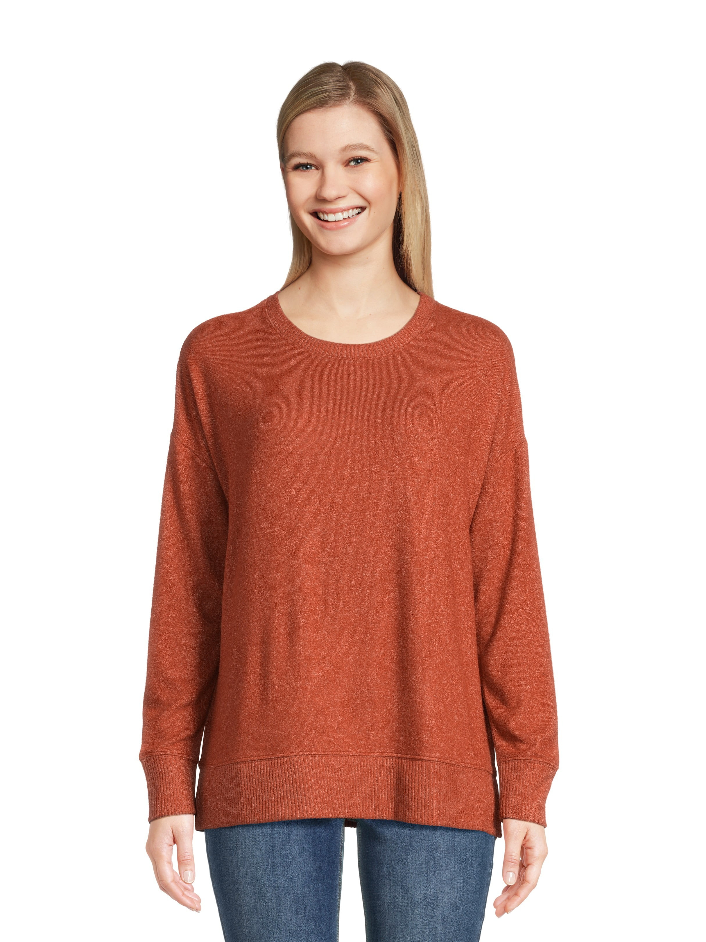 Time and Tru Women's Hacci Knit Pullover Sweatshirt with Long Sleeves, Sizes XS-XXXL | Walmart (US)