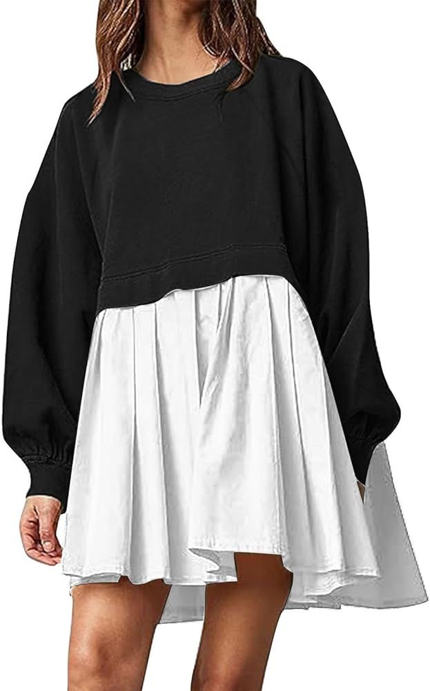 Sweatshirt Dress Women Oversized Dupes Dress Crewneck Sweatshirt Pleated Skirt Trendy 2023 Fall O... | Amazon (US)