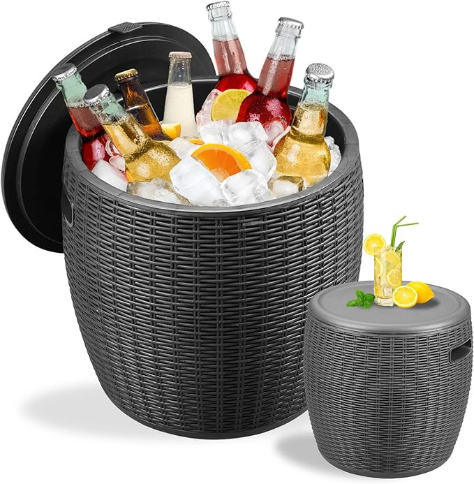 DOIT Outdoor Cooler Table for Patio and Deck, 9.5 Gallon All-Weather Resistant Wicker Ice Cool Ba... | Amazon (US)