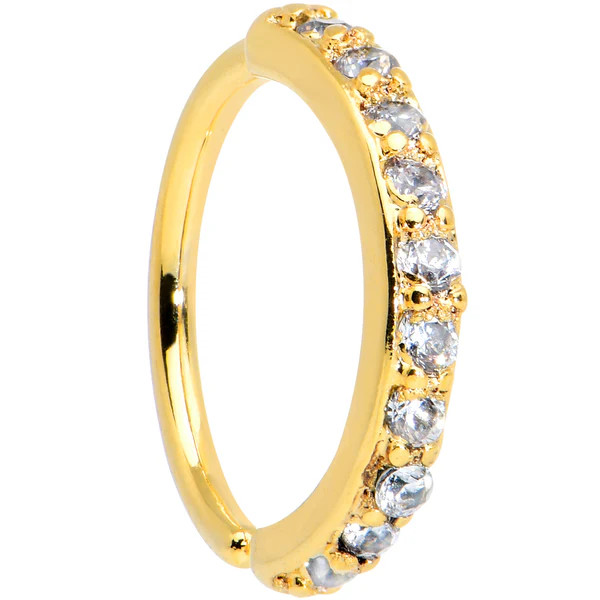 18 Gauge 5/16 Clear CZ Gem Gold Tone Forward Facing Closure Ring | Body Candy