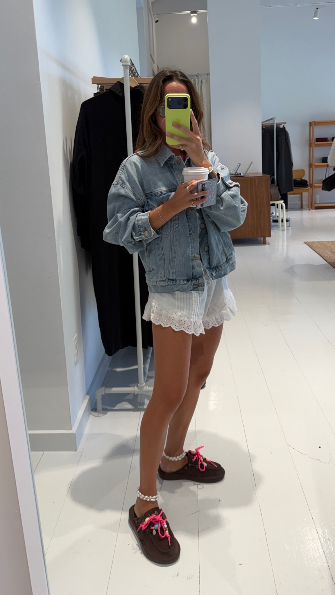 XS shorts and tank! Jacket is the Dalton balloon jacket from Agolde and it’s no longer made😢 linked similar! Mules are Brunch, jewels are ALV!