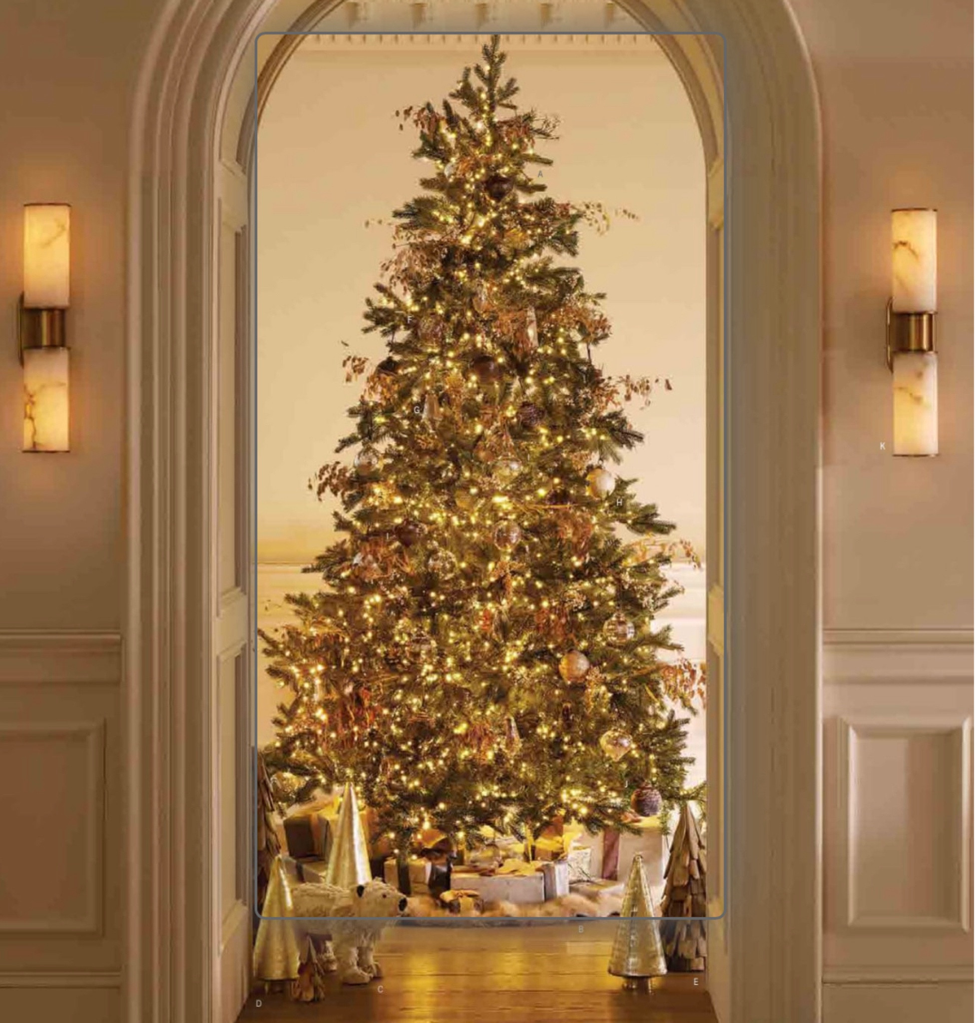 Huge  indoor Christmas tree can truly transform a space and bring a warm, festive atmosphere just like this entry Christmas tree by Arhaus . Here are some ideas to make a big impact Choose a Tall Tree: 1. Opt for a tree that reaches close to the ceiling or even one with multiple sections, if you have the height for it. This creates a grand, towering effect.
2. Go Full with Lights: Use plenty of lights—both white and colored—strategically placed to illuminate each branch for that extra sparkle. Consider wrapping the lights from trunk to tip for an even glow. #christmastree
	

#LTKHoliday #LTKGiftGuide #LTKHome