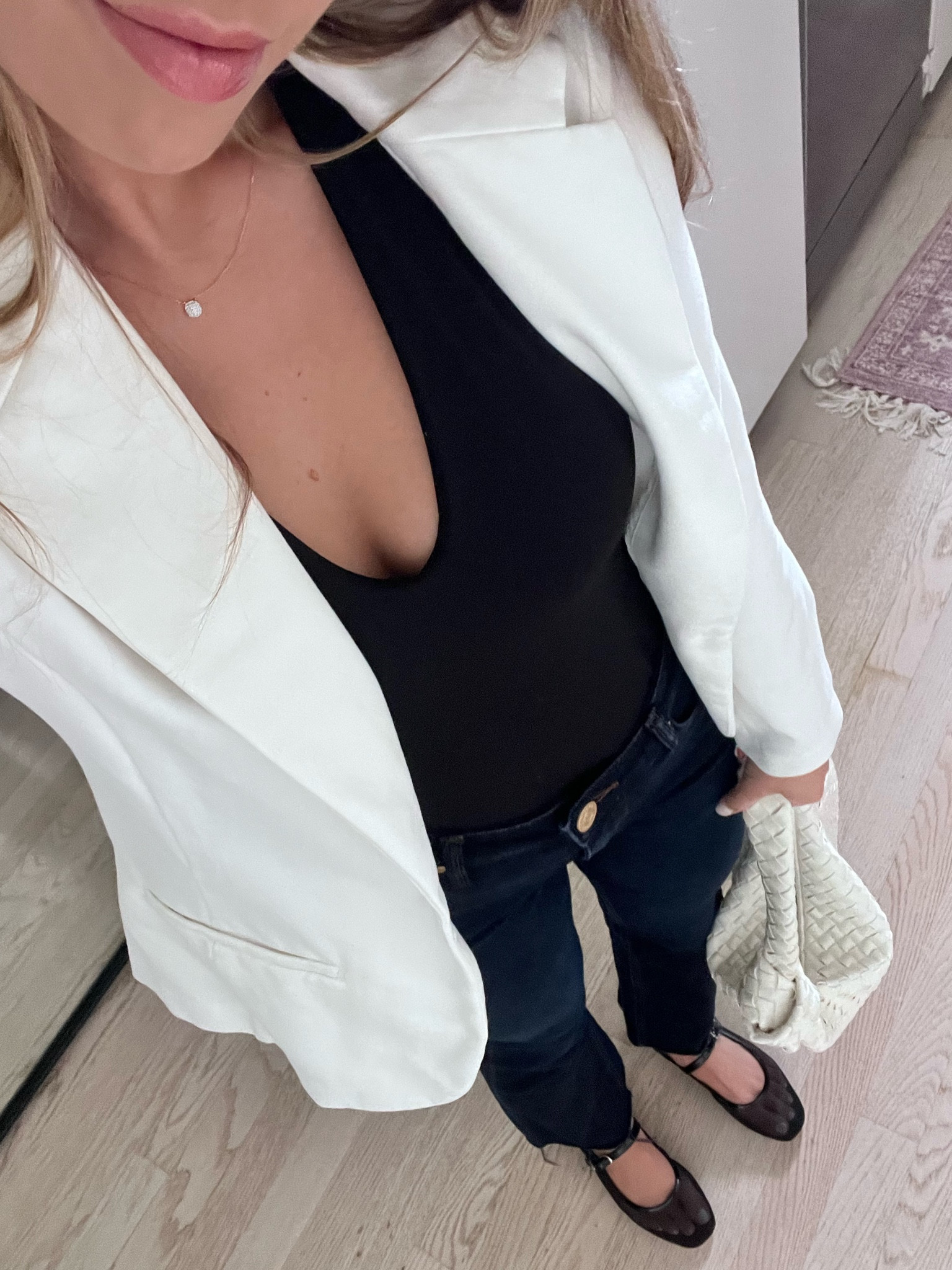 work outfit
Liverpool blazer
Susana Monaco top
Kut from the Kloth jeans
Paige mesh ballet flats
Dana Rebecca necklace 
Target purse

#LTKSeasonal #LTKFallSale #LTKWorkwear