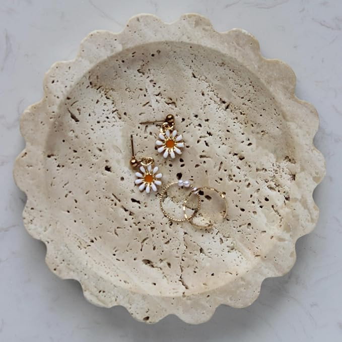Travertine Scalloped Tray 6.3", Small Jewelry Tray for Women's Gift, Decorative Tray for Dresser ... | Amazon (US)