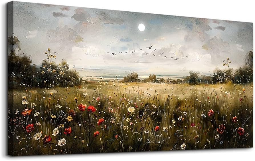 Wapluam Wall Decor For Living Room Canvas Wall Art For Bedroom Wildflower Field Vintage Wall Art ... | Amazon (US)