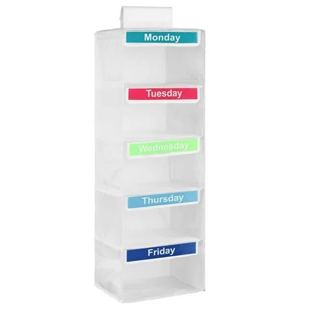 5 Tier Weekly Clothes Organizer for Kids Shelf Hanging Closet Organizer Closet Hanging Shelf with 6 Sturdy Hooks for Storage, Foldable for Hats T-Shirts Bags Towels | Walmart (US)