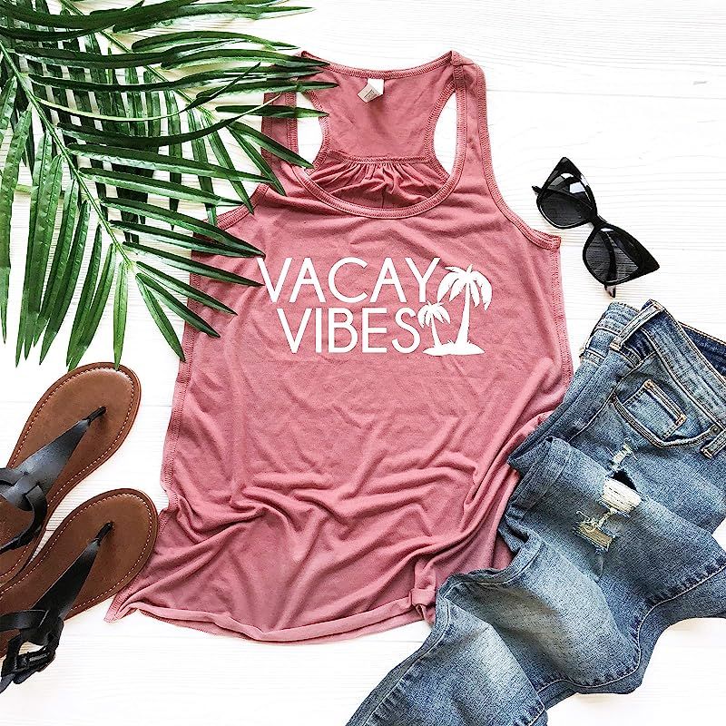 Vacation outfit vacay vibes cute summer tank palm tree top | Amazon (US)