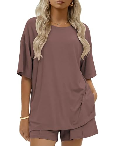 Amazon.com: Ekouaer Womens Cotton 2 Pieces Short Sets Summer Short Sleeve Outfits Casual Matching... | Amazon (US)