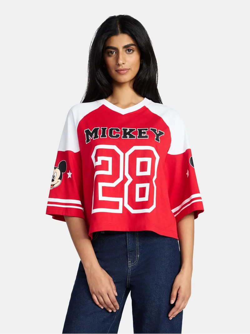 Mickey Mouse Women's Short Sleeve Varsity Graphic Tee, Sizes XXS-XXL | Walmart (US)