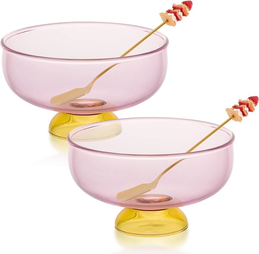 REAWOW Glass Dessert Bowls Set of 2 Ice Cream Bowl with 2 Gold-Plated Spoons Decorative Microwave... | Amazon (US)