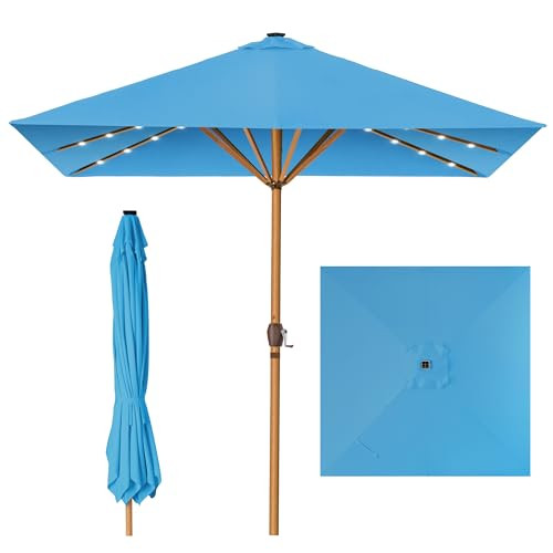 Best Choice Products 9ft Deep Square Solar Powered LED Lighted Patio Umbrella w/Woodgrain Pattern... | Amazon (US)