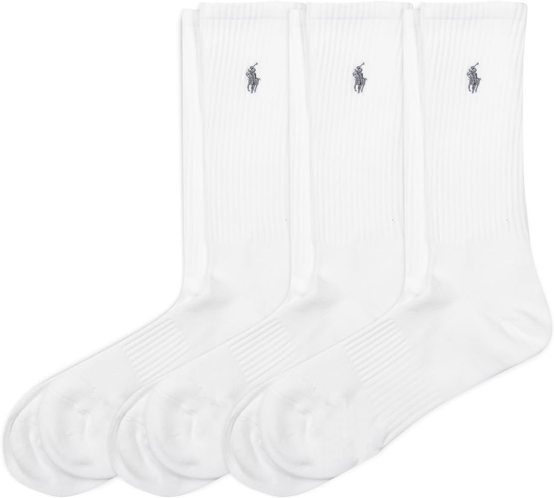 POLO RALPH LAUREN Men's Tech Athletic Crew Socks - 3 Pair Pack - Sport Cushioned Arch Support | Amazon (US)