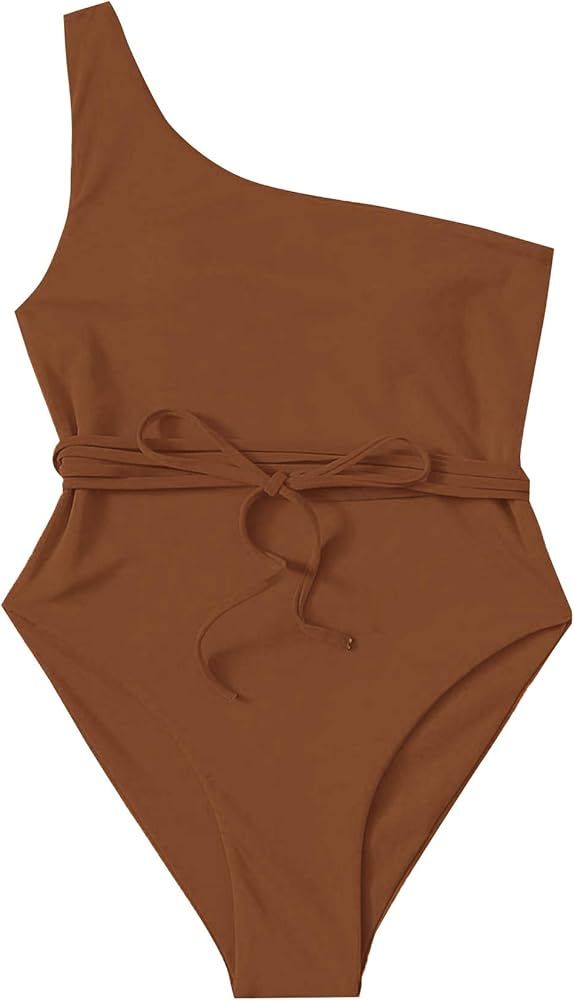 SweatyRocks Women's Bathing Suits One Shoulder One Piece Swimsuits Monokini | Amazon (US)
