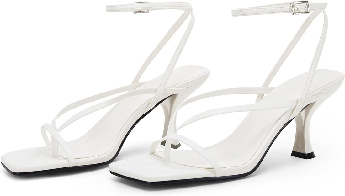 PiePieBuy Women's Lace Up Heeled Sandals Square Flip Flop High Heels Strappy Party Shoes | Amazon (US)