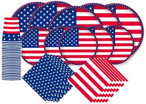 American Flag Patriotic Party Supplies Disposable Napkins Paper Plates and Paper Cups for Veteran... | Amazon (US)