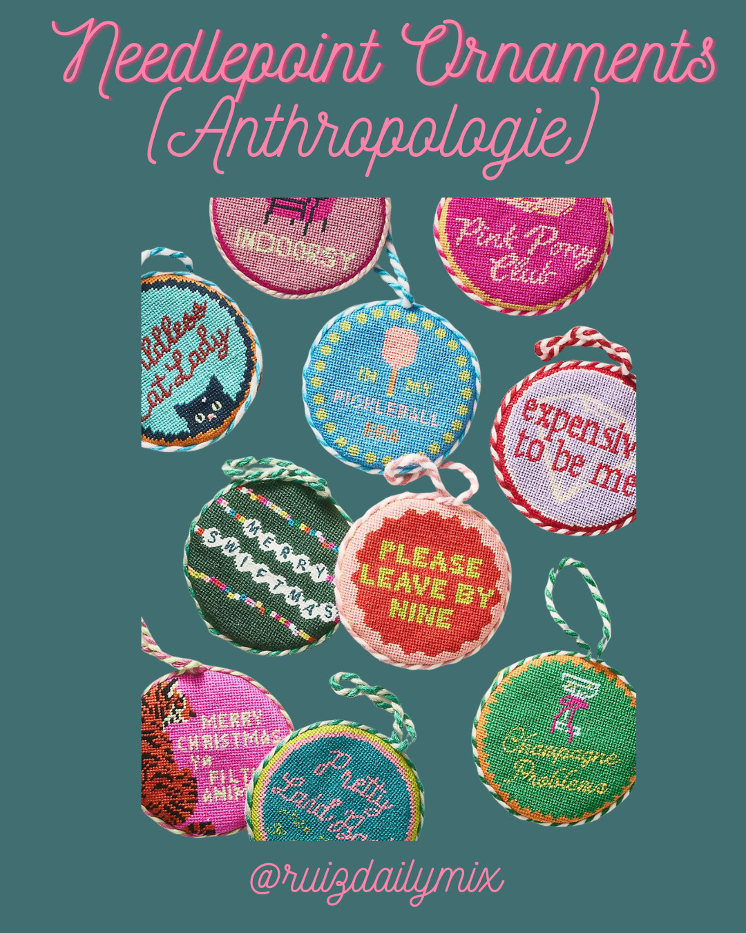 Colorful Christmas Needlepoint Ornaments! These are fun and festive and so unique!
#christmasornaments#anthropologie
#christmas2025#colorfulornaments
#needlepoint 

 #LTKSeasonal #LTKHome #LTKFindsUnder50