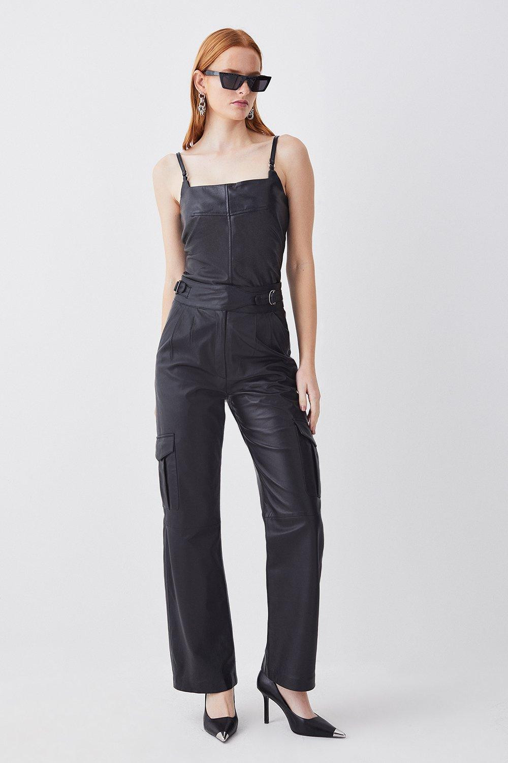 Leather Pocket Detail Cargo Trouser | Karen Millen UK + IE + DE + NL