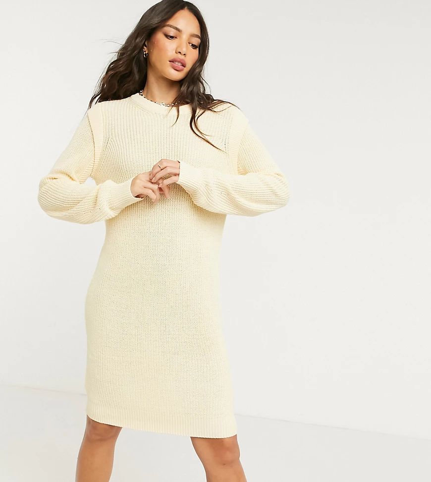 Noisy May Tall knitted jumper dress with sleeve detail in cream | ASOS (Global)