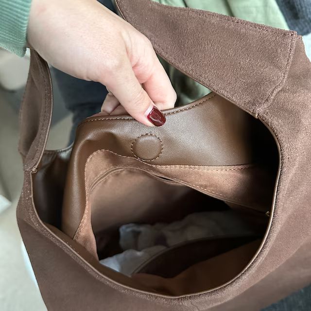Suede Tote Bags, Luxury Leather Tote Bags for Women, Minimalist Handbags, Top Handle Bags, Suede ... | Etsy (UK)